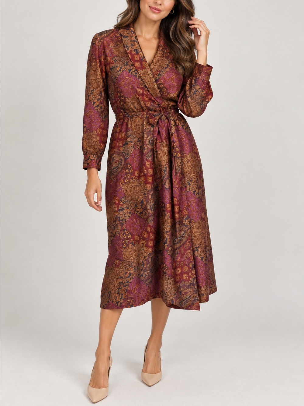Vintage Gillian 100% Silk Paisley Wrap Dress Size 12